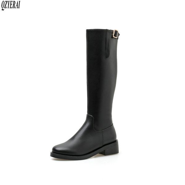 

qzyerai сапоги осень зима из натуральной кожи черного женские сапоги женские головы слой коровьей женская обувь размер 34-40, Black