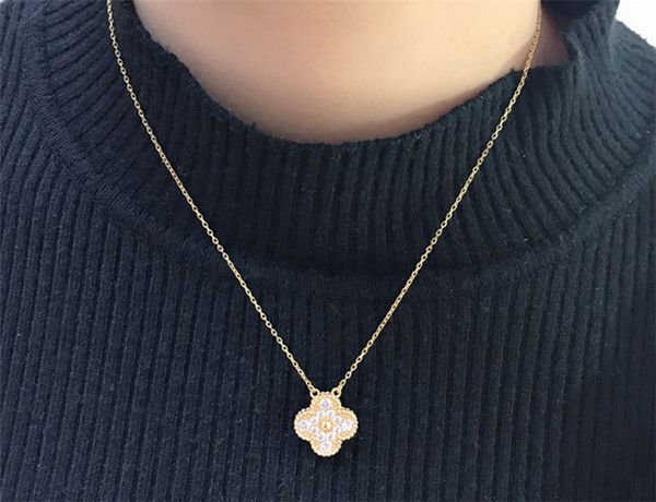 

lucky clover 925 sterling silver single flower full diamond clover clavicle chain female minority pendant necklace