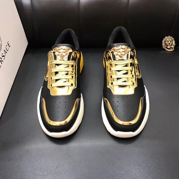 

2021 custom new medusa embossed leather low -sneakers ,comfortable and breathable flat -bottomed versatile shoes ,original box packaging, Black