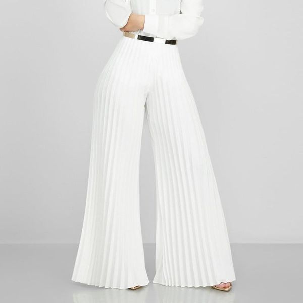 

fashion women high waist pleated trousers casual wide leg loose pants solid color pants 2.21, Black;blue