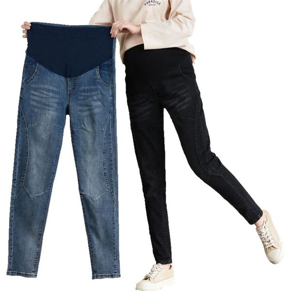 

5xl new maternity jeans slim fit stretch belly lift maternity pants autumn and winter fashion clothes pregnant clothes, White