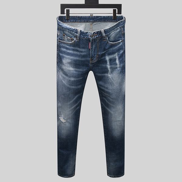 

brand european style mens slim elastic jeans men straight denim trousers zipper patchwork slim blue hole jeans for men 8151