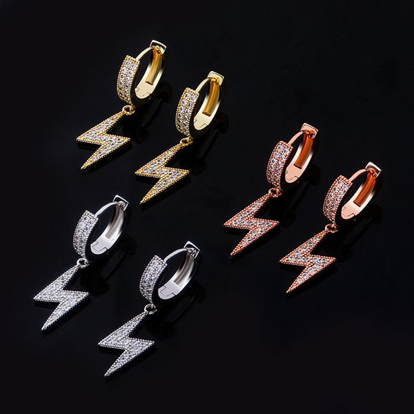 

new sale 18k gold plated zircon hoops earrings gold silver plated mens hip hop jewelry gift, Golden;silver