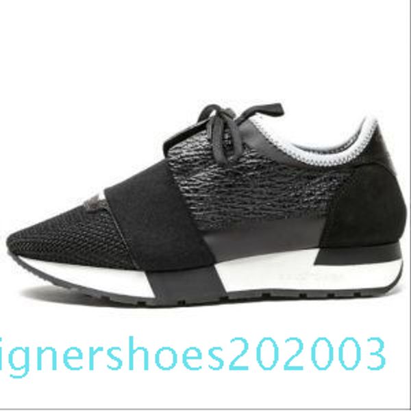 

2019 classic designer race runner sneakers fashion men women casual shoes luxury genuine leather mesh pointed toe shoes trainers s03, Black