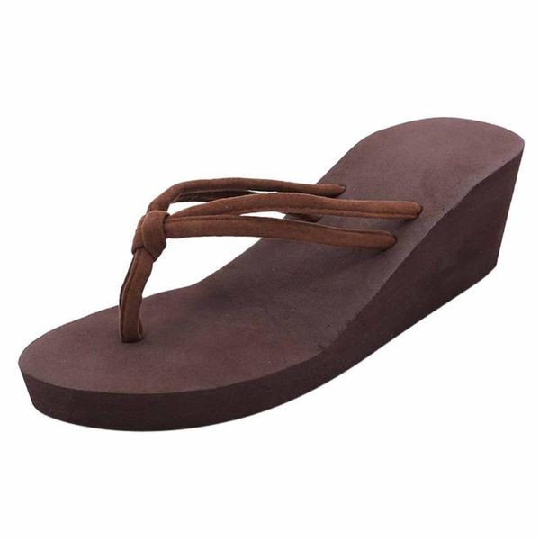 

ladies solid color non-slip feet flip-flops high-heeled wedges beach sandals flip flops summer female sandal slippers beach#bl5, Black
