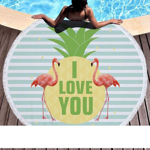 

summer 150cm round beach towel flamingo flower printed fashion women swimming shower towel with tassel