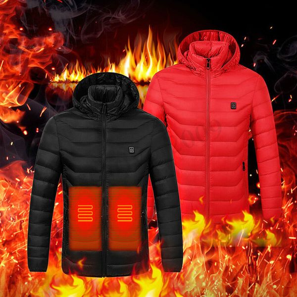 

2020 winter heated jackets men thermal heating clothing outdoor coat usb electric battery long sleeves heating hooded jackets, Black