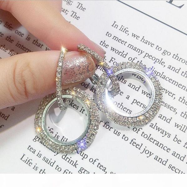 

new design creative jewelry high-grade elegant crystal earrings round gold and silver earrings wedding party earrings for woman, Golden;silver