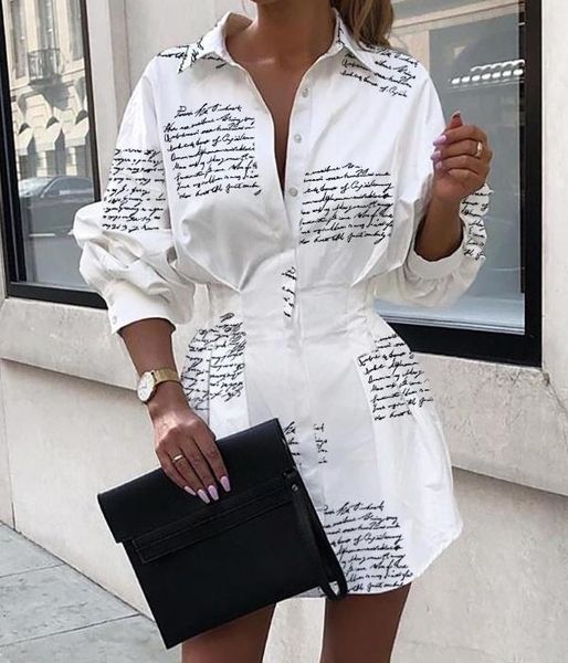 

letter print mini short shirt dress women white long sleeve party club dress winter autumn elegant003, Black;gray