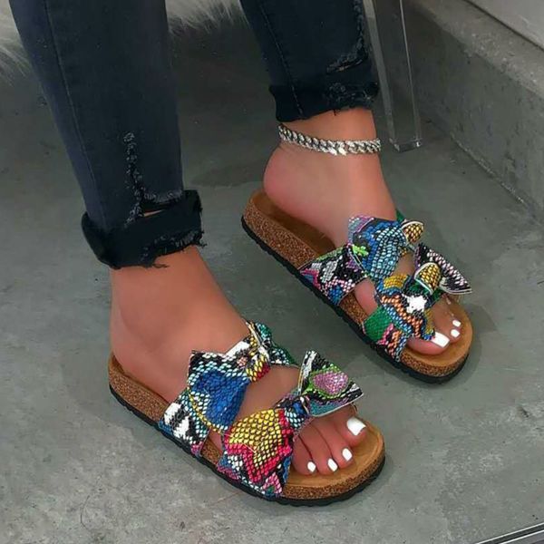 

bow leopard women slipper bow sandal summer open toe platform slide ladies fashion hollow light slip on sandals woman shoes, Black