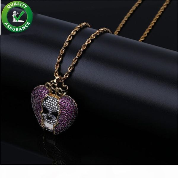 

mens hip hop jewelry designer necklace iced out pendant gold chain diamond solid break heart skull pendants luxury bling charms rapper dj, Silver