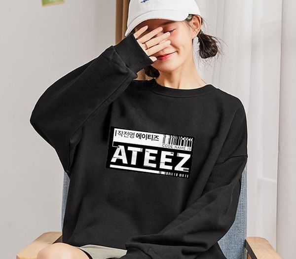 

fashion crew necks ateez printed round collar sweatshirt autumn male o-neck pullovers winter women men casual o neck hoodies, Black