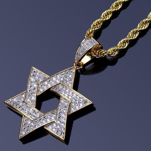 

hip hop + cubic zirconia paved iced out bling gold star of david hexagram pendants necklace for men women rapper jewelry, Silver