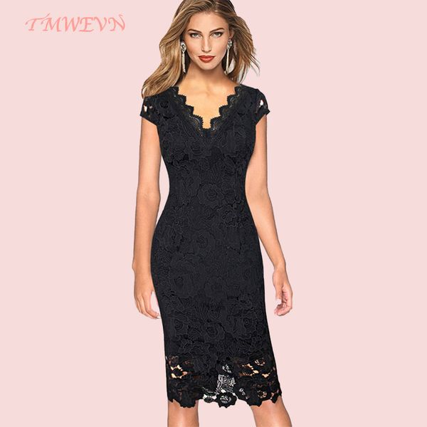 

casual dresses tmwevn lace v-neck pencil dress, Black;gray