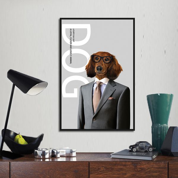 

dog canvas art painting in suit creative home decoration living room corridor garden background wall hanging picture frameless