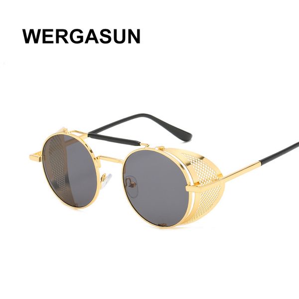 

wergasun retro steampunk sunglasses round designer steam punk metal shields sunglasses men women uv400 gafas de sol, White;black