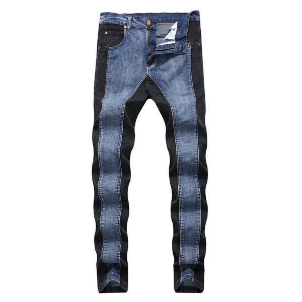 

2020 mens harajuku stripe denim jeans casual biker slim straight pants men blue designer splice jeans plus size 40