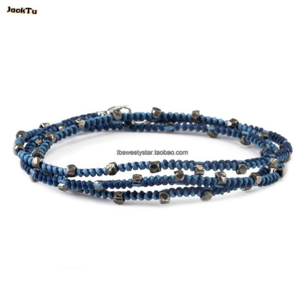 

tennis gunmetal nuggets on blue color knotted bracelet men, Golden;silver