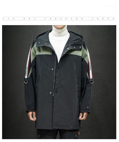 

splicing contrast hooded jacket plus size mens long windbreaker solid color long sleeve mens jackets males, Black;brown