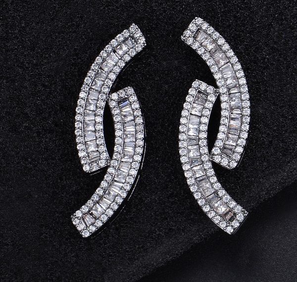 

godki 33mm unique geometry design full mirco paved microl zirconia naija wedding earring fashion jewelry002, Golden;silver