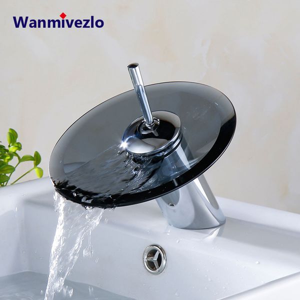 

bathroom sink faucets colorful glass waterfall basin faucet chrome single lever deck mounted round mixer tap