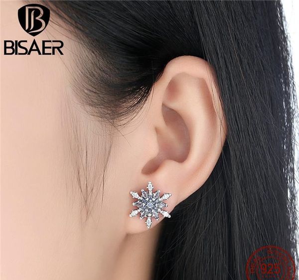 

bijoux 925 sterling silver crystalized snowflake, blue crystals clear cz stud earrings for women earrings silver jewelry brincos01, Golden;silver