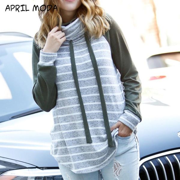 

womail sweatshirts winter women casual striped stitching sweatshirts fashion high collar lace sweatshirt pullover, Black