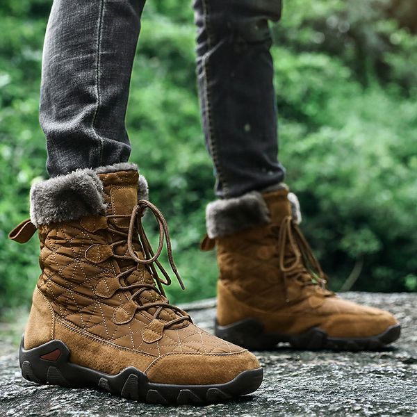 

boots 2021 winter snow men's genuine leather shoes keep warm ankle male waterproof footwear hx-188, Black