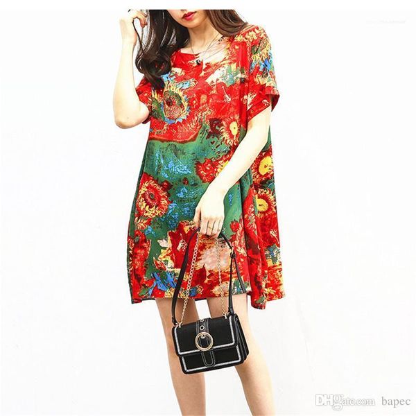 

female digital printed dress women crew neck loose dresses casual ladies holidays dress summer, Black;gray