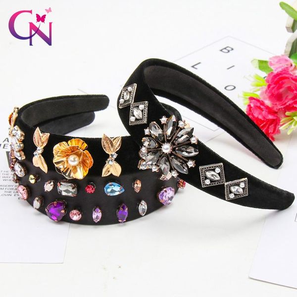 

bands crystal cn for women jeweled pearl hoop rhinestone hair satin baroque lady headband velvet accessories bezel bxtci, Black;brown