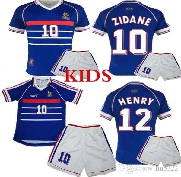 

998 france retro kids kits 10 zidane vintage zidane henry maillot de foot soccer jerseys uniforms football jerseys shirt, Black;yellow