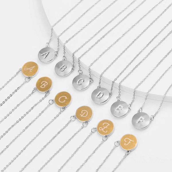 

todorova wholesale two-sided 26 letter necklace collier female alphabet initial disc pendant necklaces for women party daily, Silver