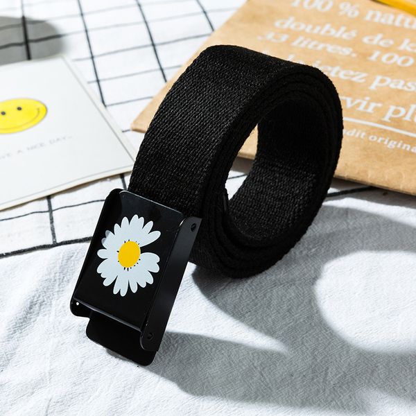

fashion black daisy print korean belts men women casual hip hop streetwear buckle waist belt decorative harajuku, Black;brown