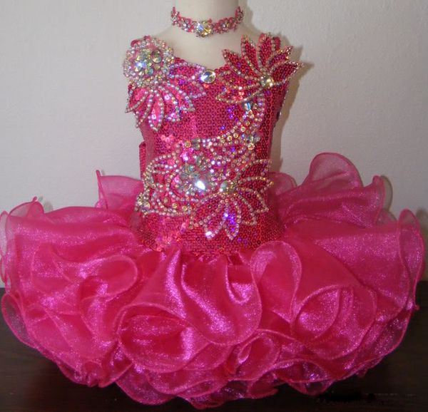 

jewel fuchsia sequin necklace shining beaded ball gown cupcake toddler little girls pageant dresses flower girls for weddings glitz, White;red