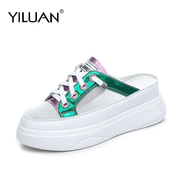

yiluan color mixing half slippers women platform 2020 summer new outer wear wild platform inner student increase casual shoes, Black