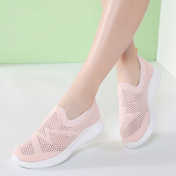 

2020 spring women flat slip on shoes super light mesh sneakers summer loafers chaussures femme basket flats shoes, Black