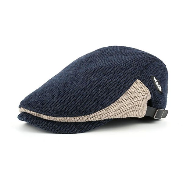 

2020 autumn and winter contrast color knitted soft label cap men's outdoor leisure forward hat beret, Blue;gray