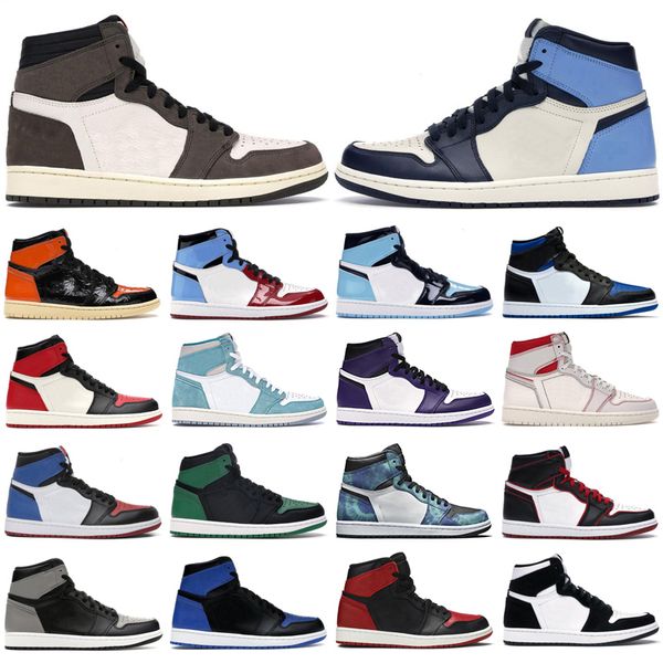 

mens basketball shoes 1s high og obsidian royal toe unc tie dye pine turbo green bloodline 1 men women trainers sports sneaker, Black