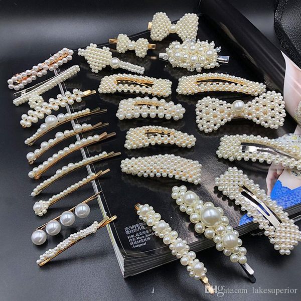 

handmade beaded bobby pin bowknot hair clip gift for love women gilrs pearl barrettes multistyle wholesale, Golden;silver