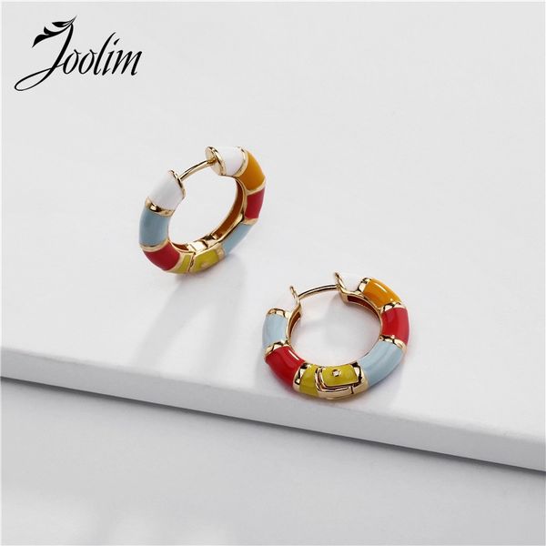 

joolim jewelry wholesale colorful enamel bamboo hoop earring, Golden;silver