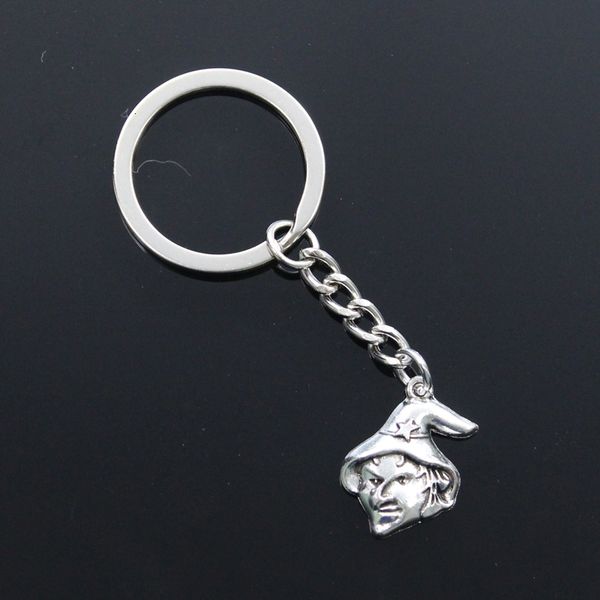 

new fashion men 30mm car keychain diy metal holder chain halloween witch magic star hat 23x17mm silver color pendant gift
