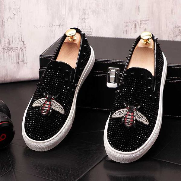 

european trend men's casual shoes young men rivets flats loafer shoes men height increasing sapato social masculino, Black