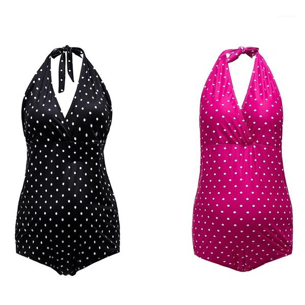 

women retro one piece bikini playsuit polka dot printed swimsuit deep v pregnant women onepiece swimsuit, White;black