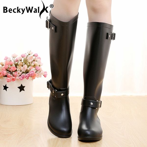 

women waterproof rain boots female knee high fashion zipper women rubber rain boots ladies rainy shoes tall pvc rainboot wsh3600, Black