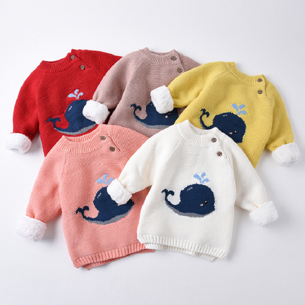

autumn winter cartoon airplane boys and girls sweater plus velvet thick baby princess bottoming pullover knitted cotton sweater, Blue