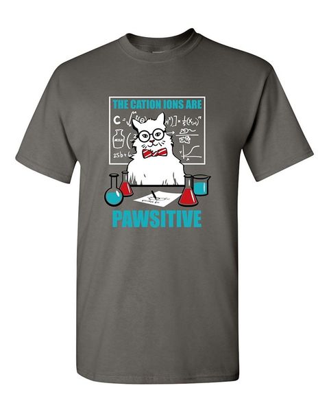 

2019 new short sleeve casual chemistry cat science teacher cation funny humor pun men graphic man t shirt good quality