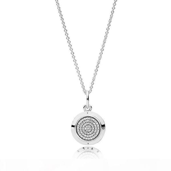 

925 sterling silver signature pendant necklace original box for designer cz diamond disc chain necklace for women men