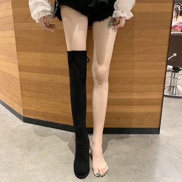 

brand women's shoes autumn boots thigh high heels high booties ladies round toe fashion over-the-knee, Black