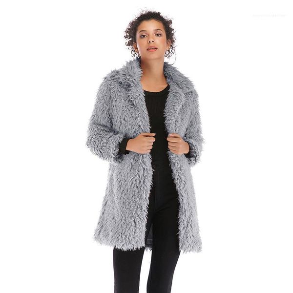 

sleeve slim coat donna casual fleece warm clothes designer womens faux fur fashion solid womens long, Black