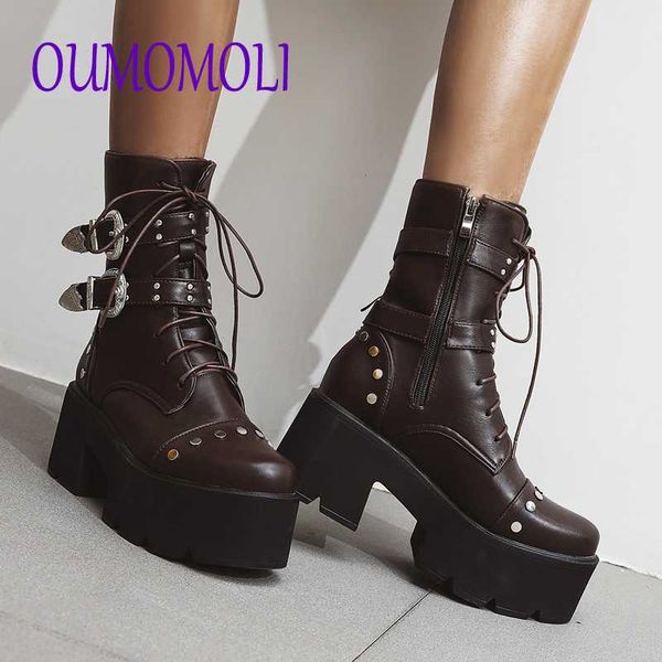

2020 round toe metal mid-calf boots for women black brown gothic female shoes square heel high heels shoes v162